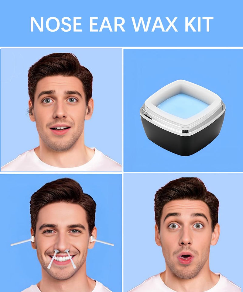 Nose Wax Kit - Portable Wax Warmer for Hair Removal with 100g Bens, 10 Applicators, 30 Nose Hair Sticks 1 Silicone Pots, Melt Warmer Waxing Kit for Women and Men - White