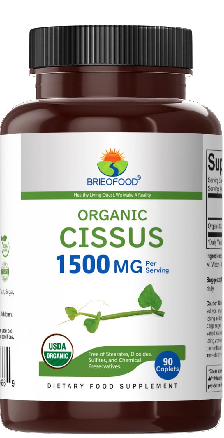 [Australia] - Brieofood Organic Cissus Quadrangularis 1500mg, 45 Servings, Vegetarian, Gluten Free, 90 Vegetarian Tablets 
