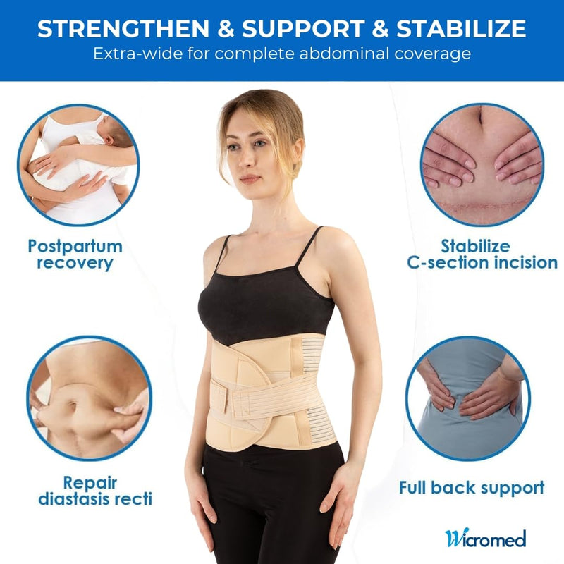 3-in-1 Postpartum Recovery Support Belt Breathable Cotton Abdominal Waist Pelvis Shapewear Slimming Corset Adjustable Belly Wrap for Postpartum Healing, Back Support Comfortable Compression (XL-XXL )