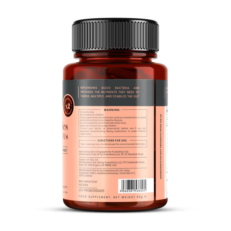 65 Billion CFU Probiotic Supplement x 180 Capsules (2 Bottles of 90) – 14 Strains with Prebiotics & Postbiotics – 6 Month's Supply 90 count (Pack of 2)