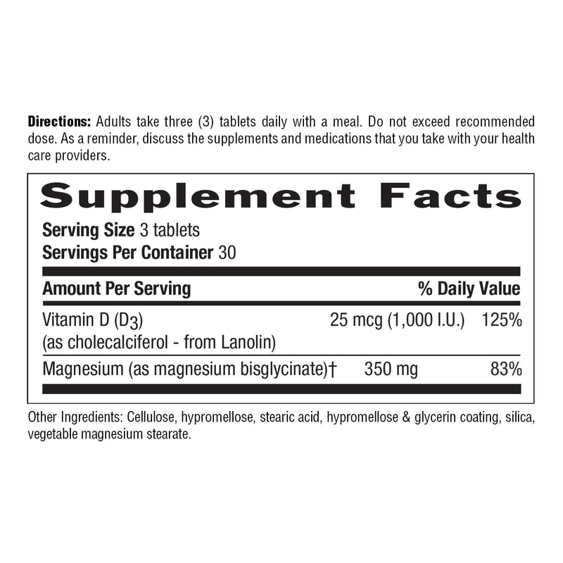 Country Life Magnesium Glycinate 350 mg with Vitamin D3, 90 Tablets | 350 mg magnesium bisglycinate plus 1,000 IU vitamin D3 per serving for enhanced magnesium absorption and muscle relaxation