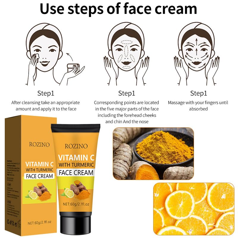 Turmeric Vitamin C Face Cream, Anti-Aging Cream, Firming Skin,Natural Turmeric Skin Brightening Lotion for Face & Body, Vitamin C Cream Deeply Hydration（2.1Fl.oz）