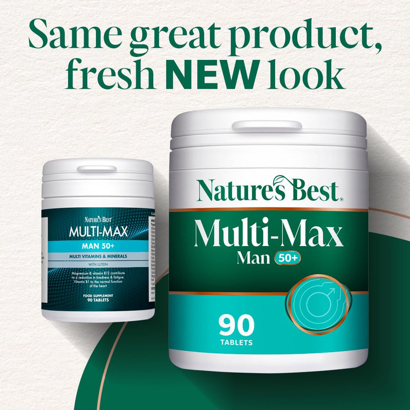 Nature's Best Multi-Max Man 50+ Multivitamin - Targeted Support with Vitamin D, B and Magnesium for Energy & Cognitive Health for Men Over 50 - UK Made - 90 Tablets (3 Months' Supply)