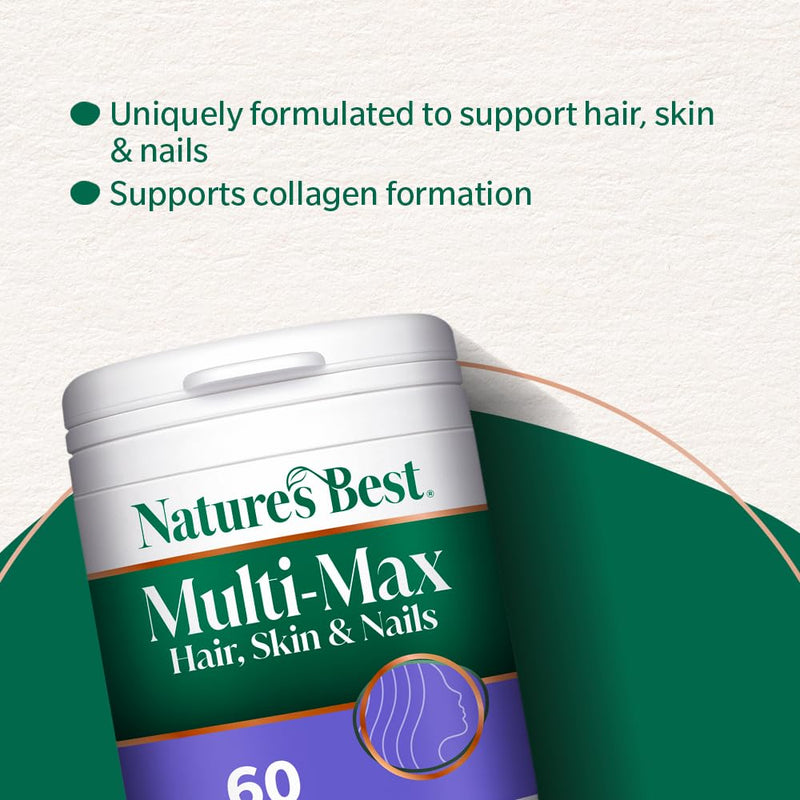 Nature's Best Multi-Max Multivitamin for Hair, Skin & Nails - with Biotin, Selenium & Zinc - Triple Action Support - UK Made - 60 Tablets (2 Months' Supply) 60 count (Pack of 1)
