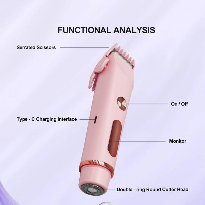 2025 Upgraded Bikini Trimmer for Women & 2 in 1 Dermave Bikini Shaver with LCD Display, Dual Head Cordless Electric Shaver, IPX7 Waterproof Wet/Dry Body Hair Trimmer for Face Body Intimate Areas,Pink