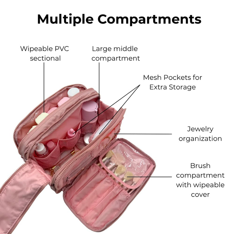 Travel Makeup Bag and Jewelry Organizer- Blush