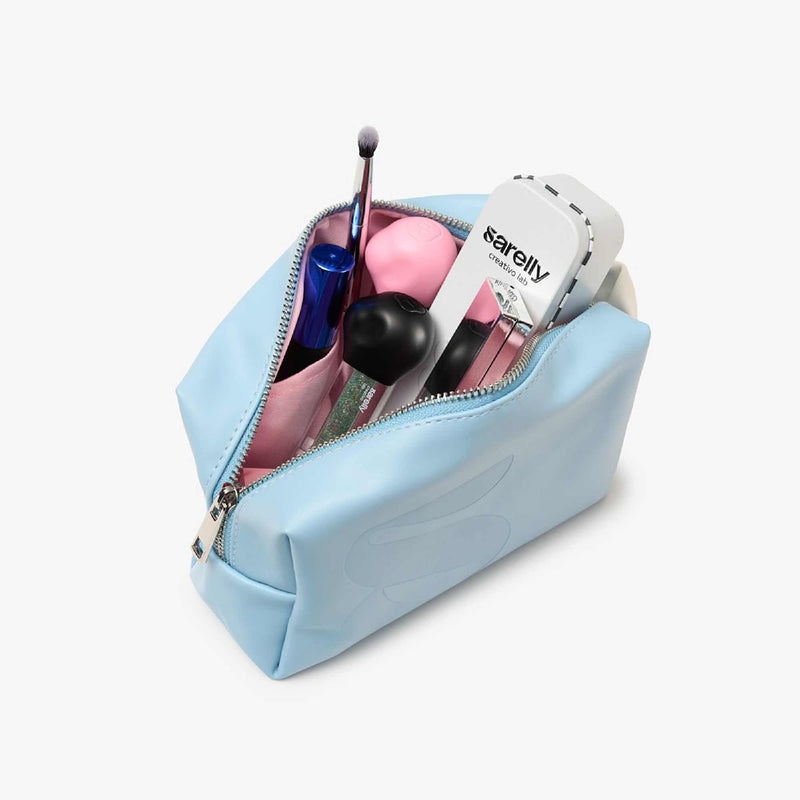 SARELLY, Mini Makeup Bag, Blue Vegan Leather with Compartments, Leak-proof, Sarelly Creativo Lab Baby Blue