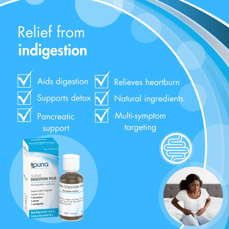 Guna Digestion Plus Homeopathic Digestive Remedy Helps Digestion Relieves Heartburn and Sour Stomach - 1 Ounce