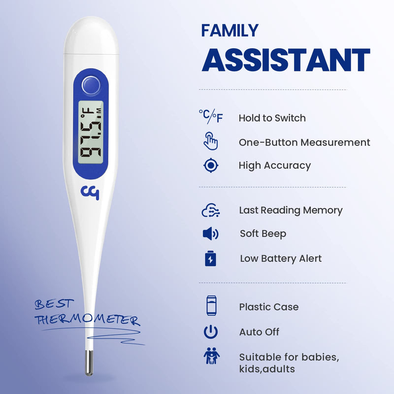 [Australia] - Thermometer for Adults, Oral Thermometer for Fever, Thermometer with Fever Alert, Memory Recall, C/F Switchable, Rectum Armpit Reading Thermometer for Whole Family (Klein Blue) 