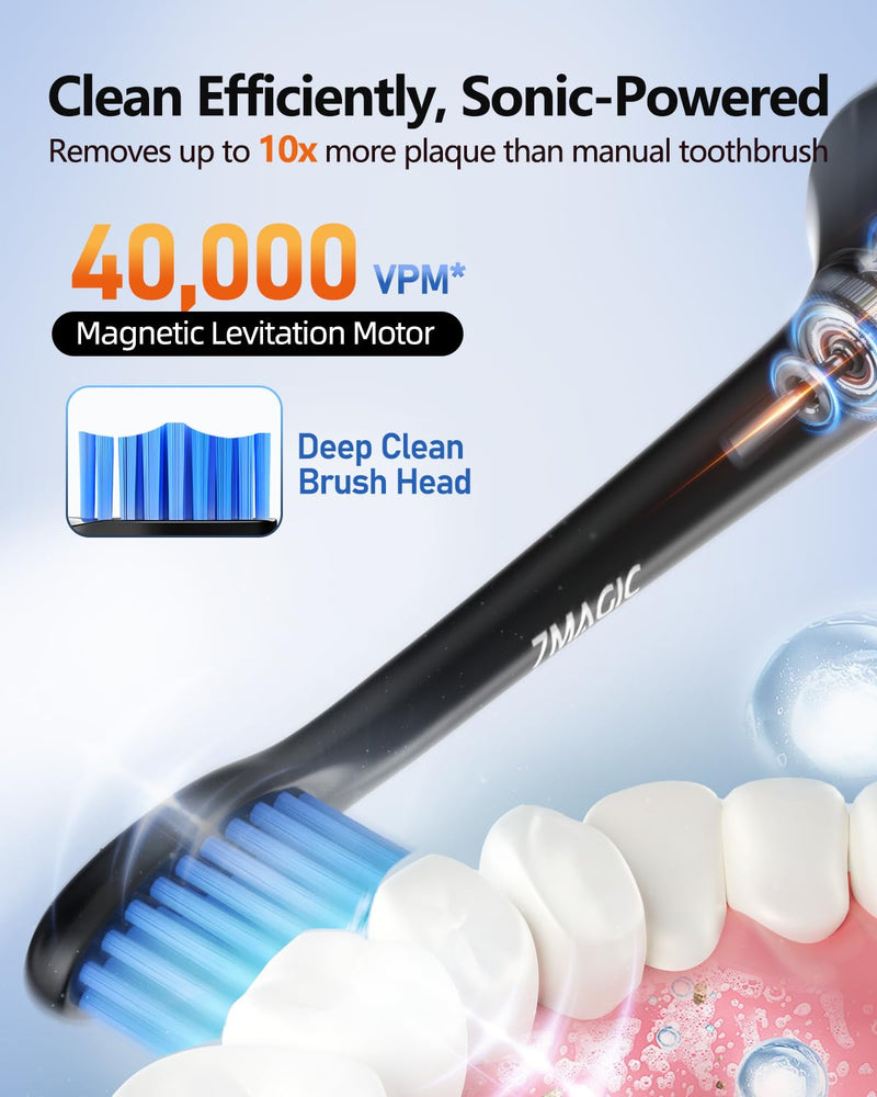 [Australia] - Electric Toothbrush for Adults, Sonic Electric Toothbrush with 3 Intensity Levels & 5 Modes, One Charge for 60 Days, Rechargeable Toothbrush with 6 Toothbrush Heads & 40,000 VPM Deep Clean(Blue) Blue 
