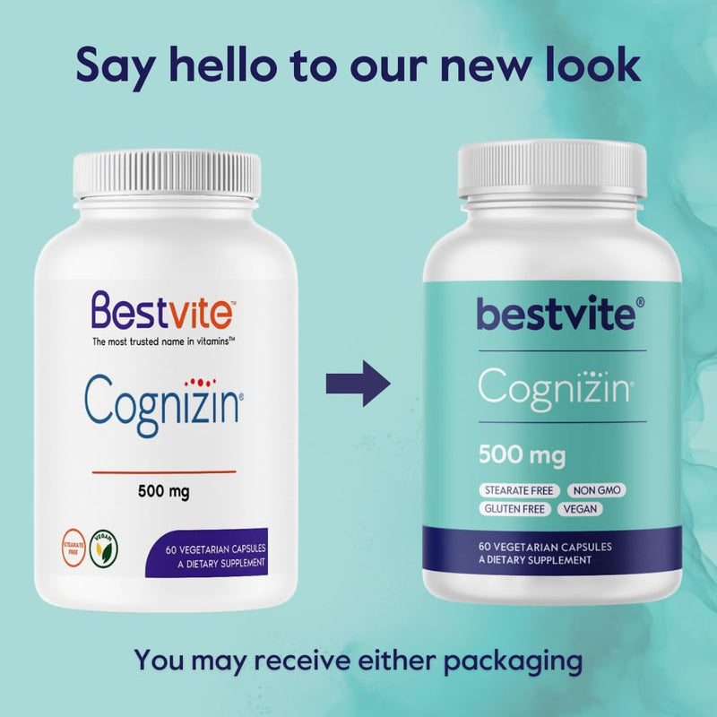[Australia] - BESTVITE Cognizin Citicoline 500mg (60 Vegetarian Capsules) - Clinically Studied Premium Choline Nootropic - No Stearates - Vegan - Non GMO - Gluten Free - Brain Supplements for Memory and Focus 60 Count (Pack of 1) 