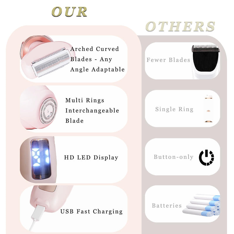 [Australia] - Bikini Trimmer for Women 3 in 1 Body Shaver | No Nick Replaceable Dual Heads | Rechargeable Electric Razors for Pubic Hair with LCD Display | Women's Bikini Area, Face, Legs & Underarms Trimmer 