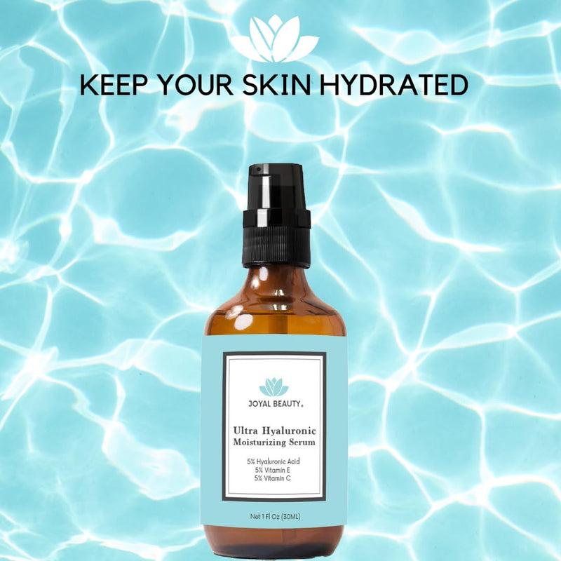 Ultra Hyaluronic Acid Serum for Face Skin 170 kDa with Vitamin C E Jojoba Oil by Joyal Beauty. Best Anti Aging Moisturizing Skin Serum For Supple Younger Look.