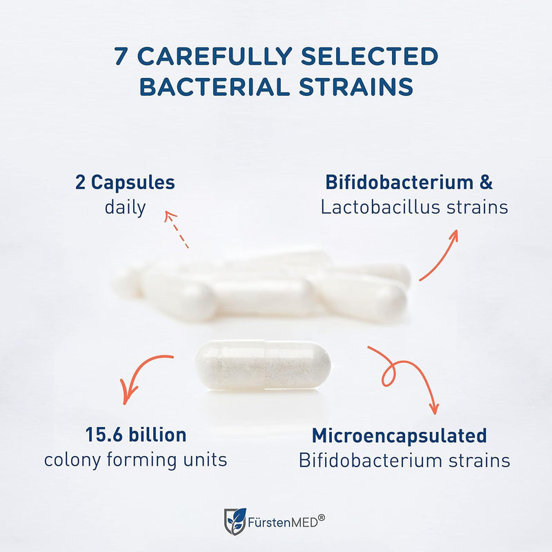 FürstenMED® Bifidoflor HIT with 7 Probiotic Strains - Lactobacillus Salivarius, Gasseri, Rhamnosus & 4 Bifidobacterium - Normal Gut Digestive Health Support Supplement - 60 Vegan Capsules
