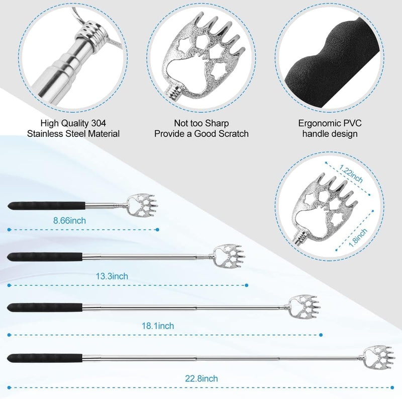 [Australia] - 4Pcs Different Back Scratcher Extendable Back Massager Tool with Rubber Handles, Metal Portable Telescoping Back Scratcher, Stocking Stuffers for Men Women Kids Adults (Black) 