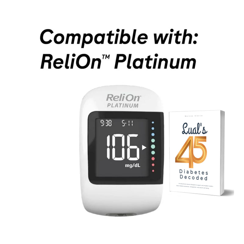[Australia] - Relion Platinum Test Strips 50 Count. Compatible with ReliOn Platinum Meter, Testing Blood Glucose, Bundle with 45 Diabetes Decoded eBook Included 