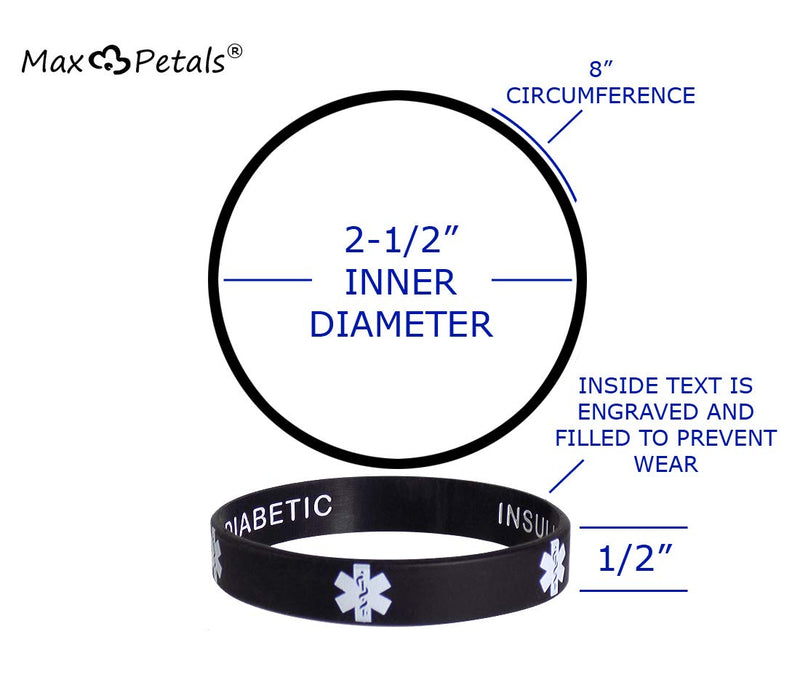 [Australia] - Type 1 Diabetic Insulin Dependent Medical Alert ID Privacy Enhanced Silicone Bracelets Wristbands 5 Pack 