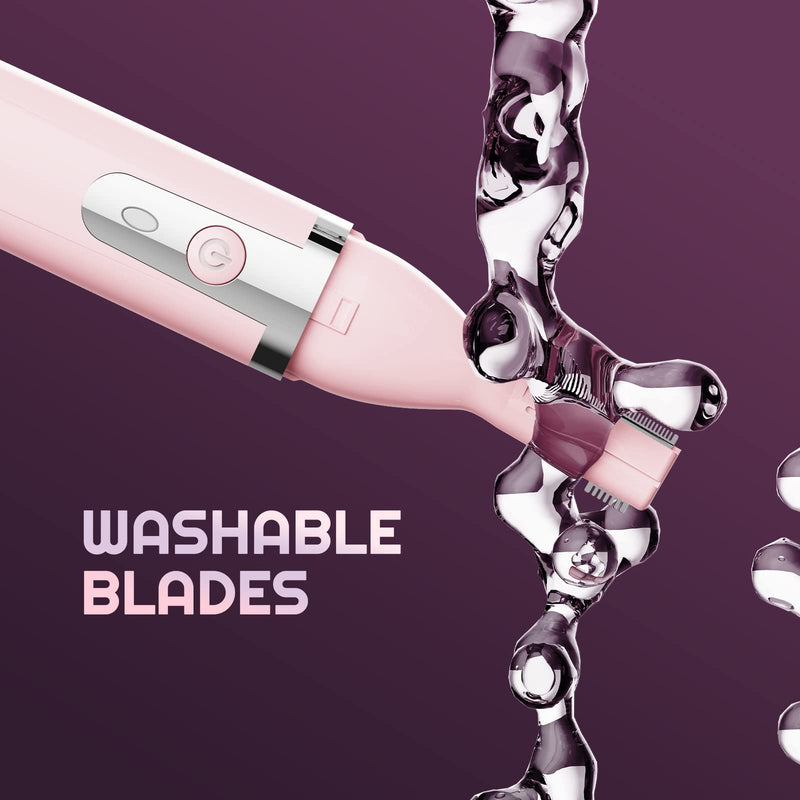 Eyebrow Trimmer Electric Eyebrow Razor for Women, Rechargeable Facial Hair Shaver Painless Detail Trimmer with Rinseable Blade for Face Neck Lips (Pink) Pink