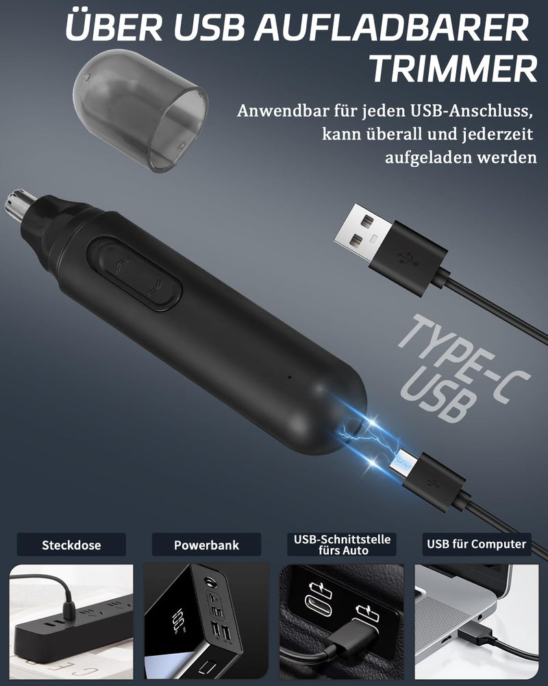 [Australia] - Nose hair trimmer for men, nose hair trimmer, USB rechargeable, nose hair trimmer for women, pain-free nose hair trimmer, ear hair trimmer (black2) basic model 