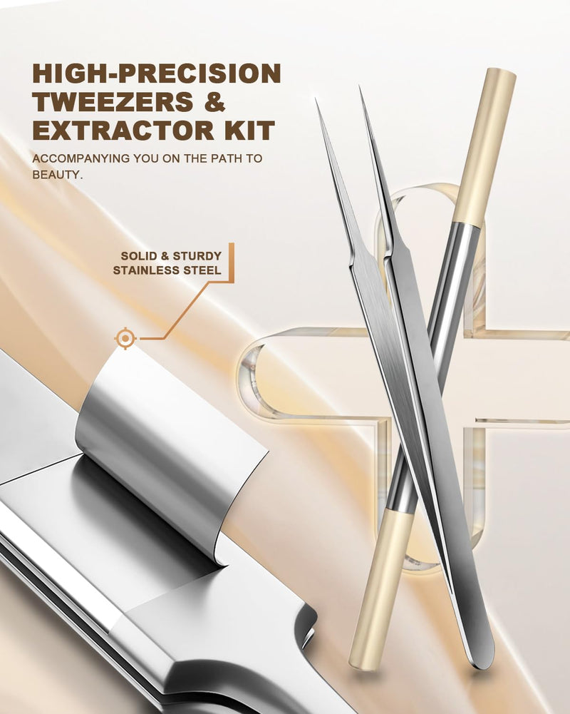 [Australia] - SGNEKOO Professional Facial Milia Removal Tool and Whitehead Extractor,Titanium Alloy Double Ended Needle and Steel Tweezers Kit,Blackhead,Blemish,Zit and Pimple Acne Remover Popper (Titanium Gold) Titanium Gold 