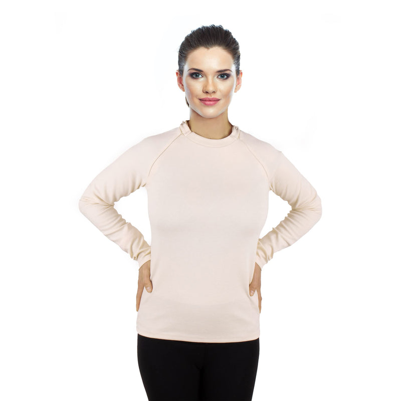 [Australia] - Hemodialysis | Chemotherapy Sweater with Port Access | Invisible Left and Right Chest Zippers for Women Large Off-white 