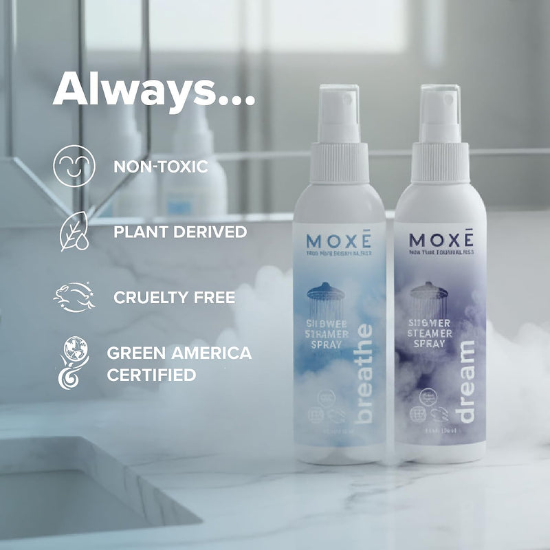 MOXĒ Breathe & Dream Shower Steamer, Congestion & Calm Relief, 4oz, 2 Pack | Two Essential Oil Blends for Refreshing Daytime and Relaxing Nighttime Shower Aromatherapy; Two Full-Size 4 Oz Spray Bottles 4 Fl Oz (Pack of 2) Breathe and Dream