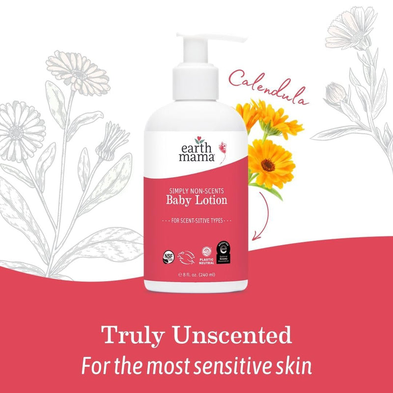 Earth Mama Simply Non-Scents Baby Lotion for Dry Skin - Calendula Cream for Newborn Skin Care - 8 oz - Fragrance Free - Infant Essentials Unscented 8 Fl Oz (Pack of 1)