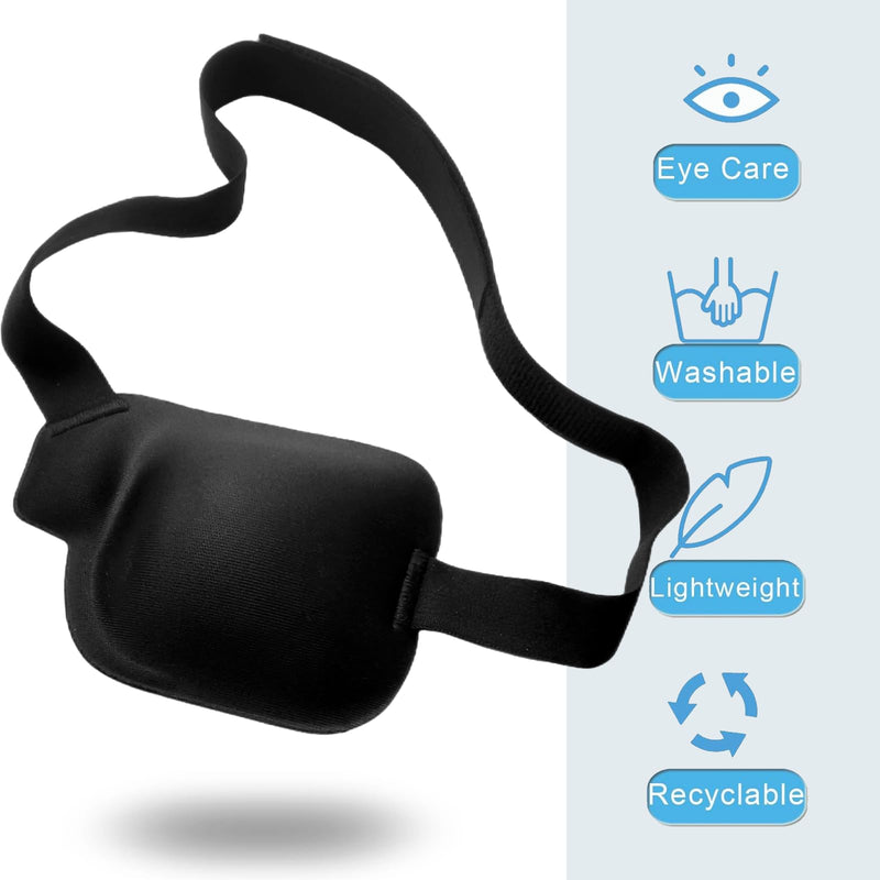 Eye Patches for Adults and Kids, 2 Pcs 3D Eye Patch Black Adjustable Medical Eyepatch for Lazy Eye Amblyopia Strabismus and After Surgery (Right Eye) Right Eye - Black 1 Count (Pack of 2)