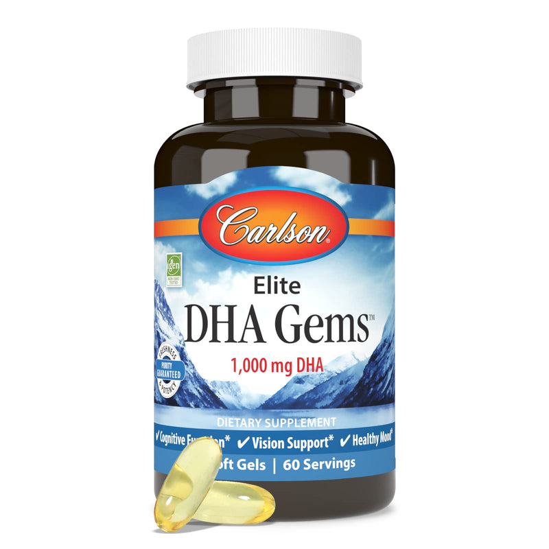 [Australia] - Carlson - Elite DHA Gems, 1000 mg DHA, Wild Caught, Sustainably Sourced, Brain Function & Healthy Vision, 60 Softgels 60 Count (Pack of 1) 