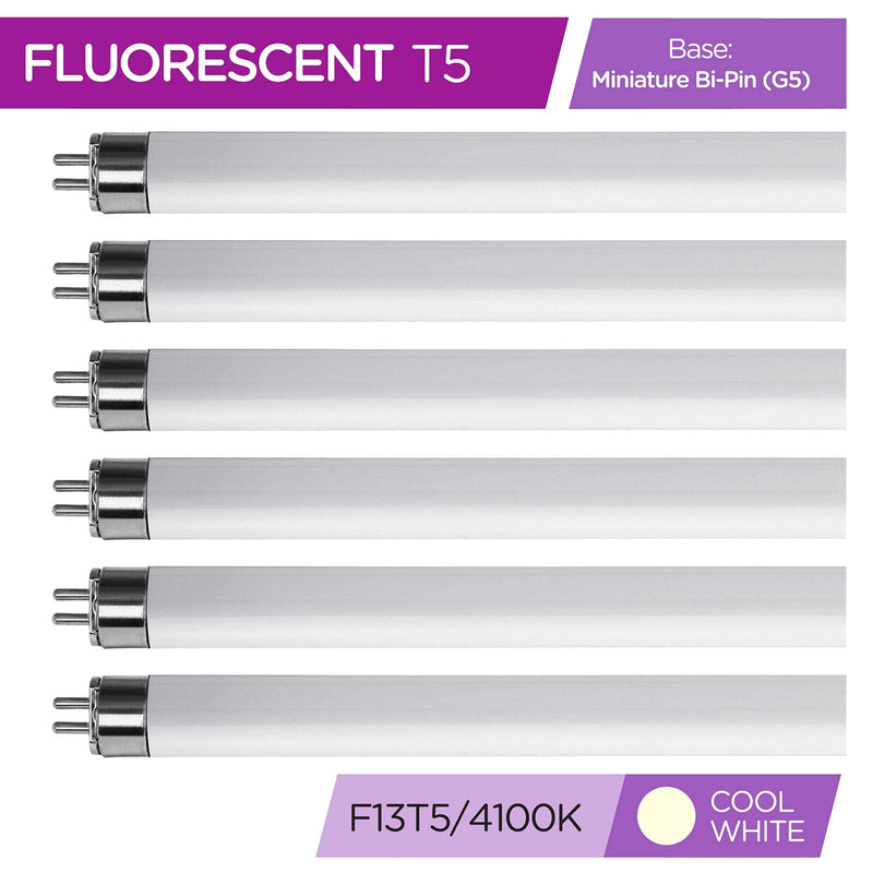 [Australia] - F13T5CW – T5 21 Inch Under Counter Fluorescent Bulbs Cool White 4100K 13-Watt F13T5/CW 21” CW Long Life Replacement Tubes for Under Cabinet Lights – Pack of 6 Bulbs Cool White (4100k) 