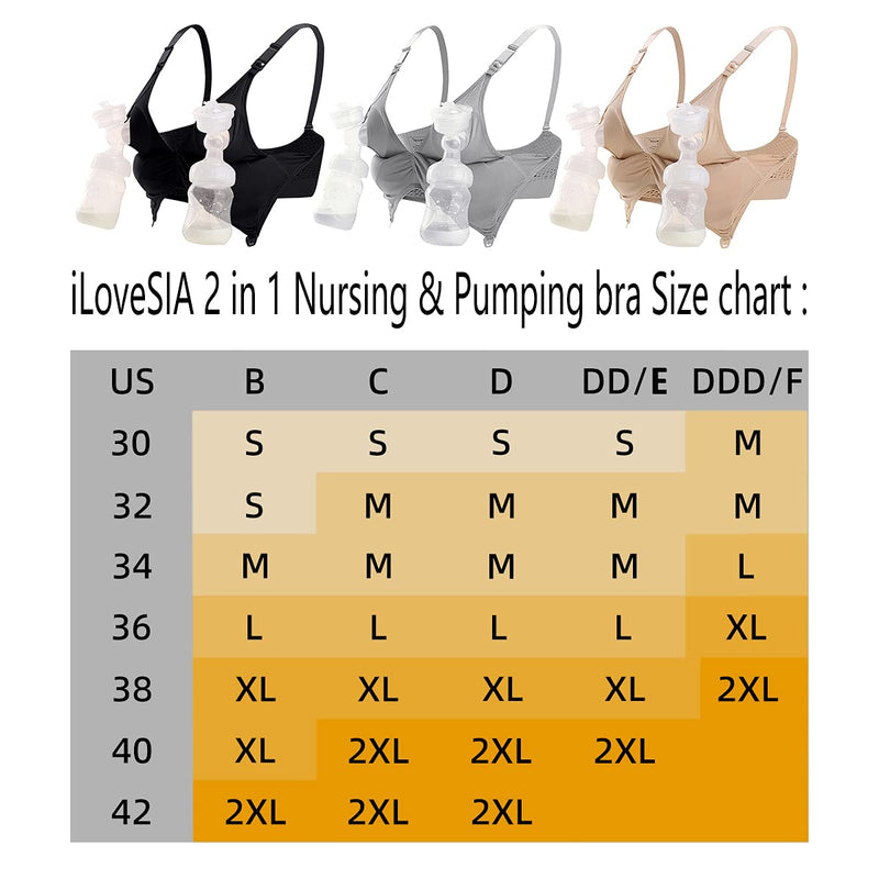 [Australia] - iloveSIA 3PACK Nursing & Pumping bra All in One Hands free Pumping bra Large Black/Beige/Grey 