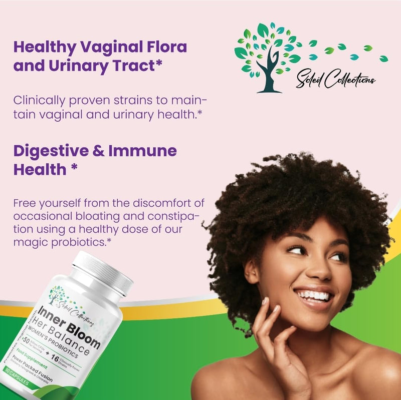 Inner Bloom Probiotics for Women | 50 Billion CFU + 15,000mg Cranberry, Fenugreek & Chlorella | Supports Intimate & Gut Health | Bio Cultures | 90 Count