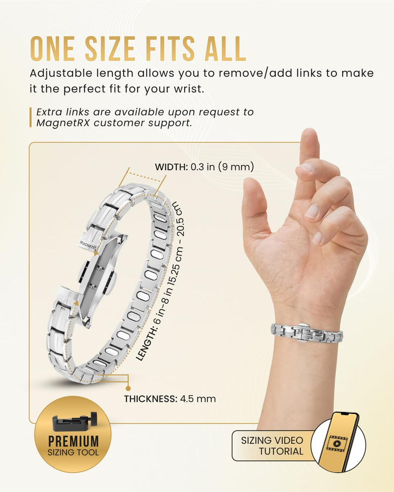 [Australia] - MagnetRX¬Æ Magnetic Bracelets for Women - EllipseMAX 5X Strength 5,000 Gauss Magnets - Designed in USA & PATENT PENDING - Premium Titanium Womens Magnetic Bracelet & Adjustable Length (Silver) Silver 5X Strength - EllipseMAX (5,000 Gauss) 