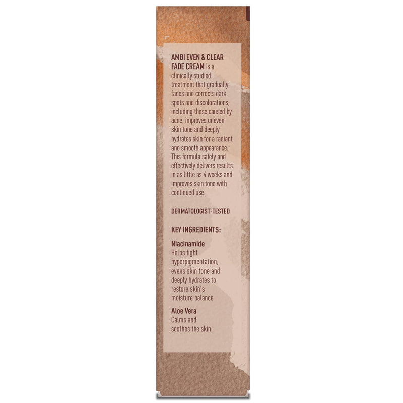 Ambi Even & Clear Fade Cream, Hydroquinone-free, Hyperpigmentation Treatment, Dark Spot Corrector, Results In As Little As 4 Weeks, Niacinamide, Aloe Vera, Vitamin C, 1 Fl Oz 1 Fl Oz (Pack of 1)