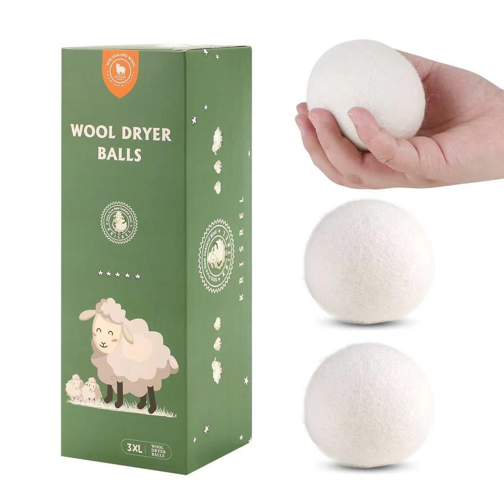 Wool Dryer Balls 3 Pack XL, Handmade New Zealand Wool Dryer Balls, Shorten Drying Time, Baby Safe,Reduce Wrinkle Natural White