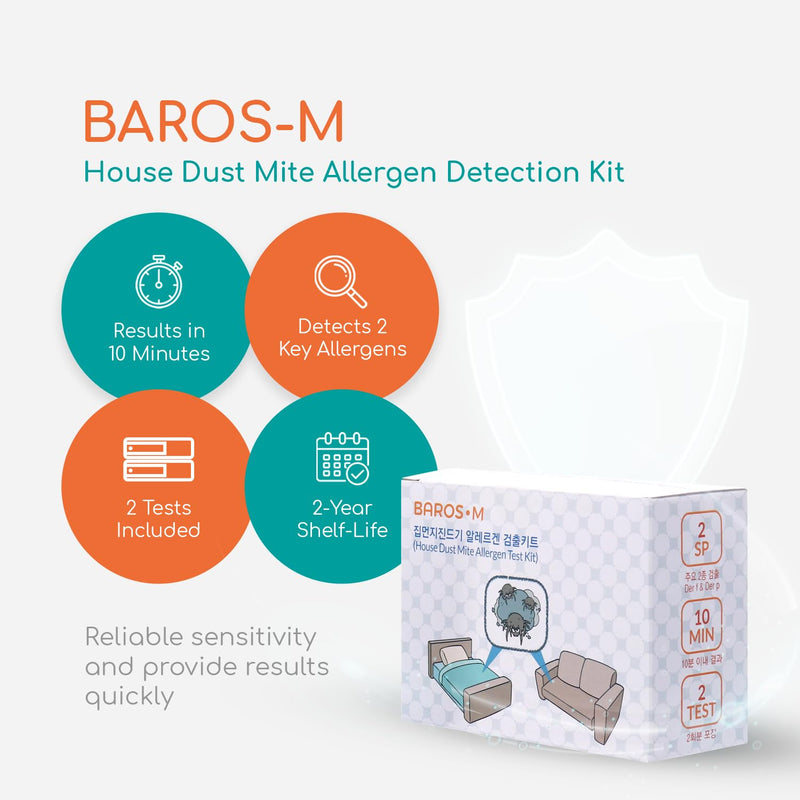 BAROS-M House Dust Mite Allergen Test Kit - (2 Tests) Results Within 10 Minutes, No Lab Fee Required, Rapid Allergen Monitor for Early Detection.