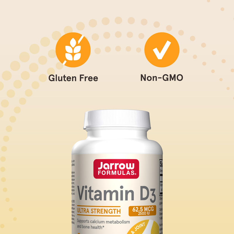 Jarrow Vitamin D3 Supplements 62.5 mcg (2,500 IU), 100 Softgels | Vitamin D Supplement For Bone Health, Immune Support & Calcium Metabolism Support, Gluten Free, D3 Vitamins, 100 Servings 100 Count (Pack of 1) 2500 IU