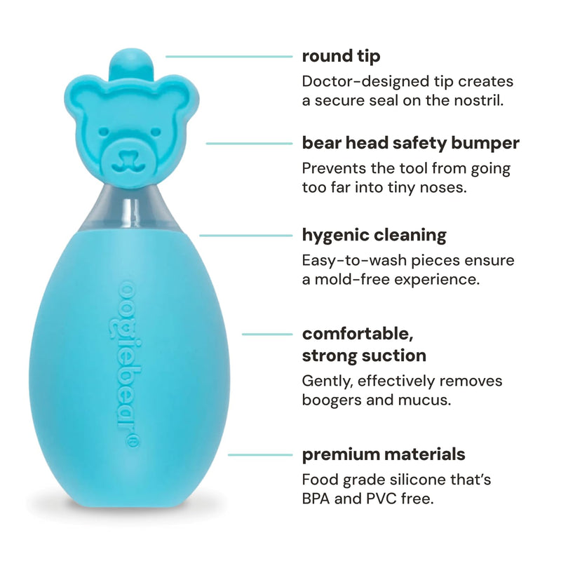[Australia] - oogiebear: Baby Nasal Aspirator - Safe Booger & Earwax Remover for Newborns, Infants, Toddlers - Better Syringe, Airtight Suction, Nose Sucker - Essential Baby Stuff, Diaper Bag Must-Haves, Blue 