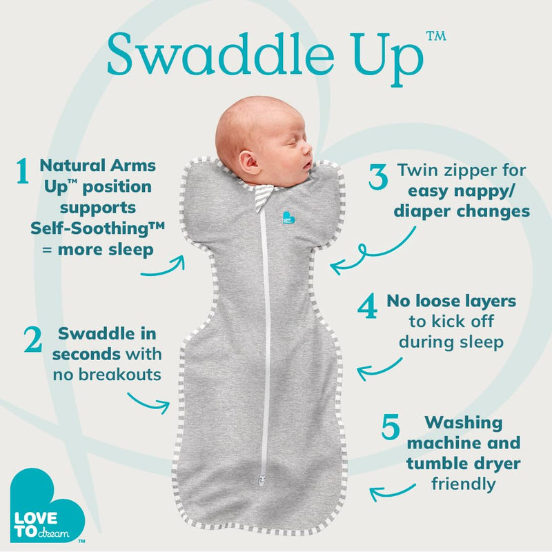 Love to Dream Swaddle UP, Baby Sleep Sack, Self-Soothing Swaddles for Newborns, Get Longer Sleep, Snug Fit Helps Calm Startle Reflex, New Born Essentials for Baby, 8-13lb, Grey Gray Small (8-13 lbs.)