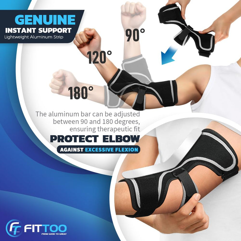 FITTOO Elbow Brace for Cubital Tunnel Syndrome, Arm Ulnar Nerve Brace Support for Elbow Discomfort, Tendonitis, Prevent Elbow Excessive Bending, Fit Left & Right Men & Women Arm Onyx Medium