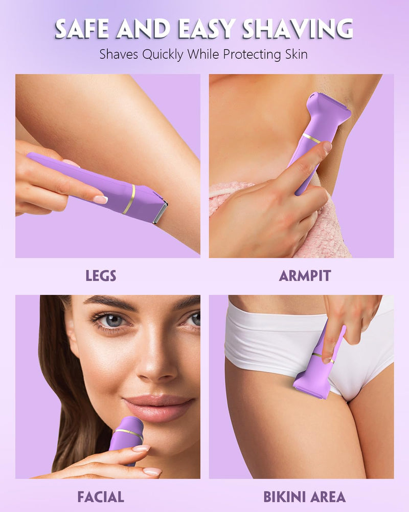 Electric Bikini Trimmer for Women - Tiovara Painless Electric Shaver,Cordless Electric Razors IPX7 Waterproof Pubic Hair Removal with USB Charge Dock for Bikini Underarm Leg Arm Body Face Silk Skin