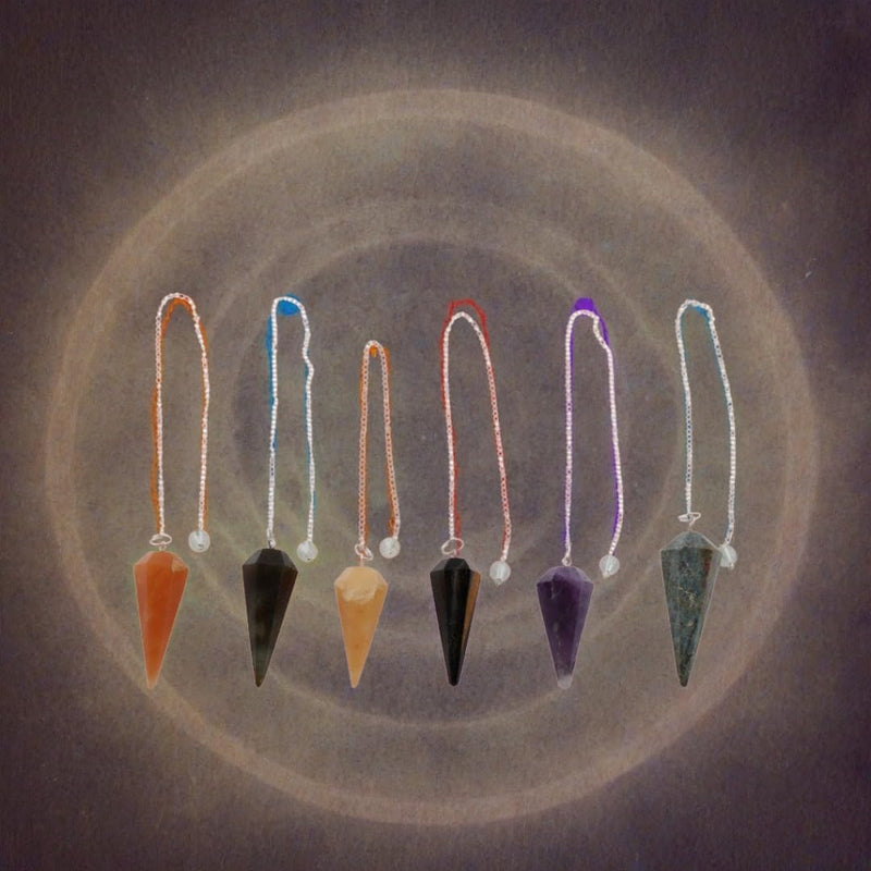Dowsing Pendulum Healing Set of 6 - Carnelian, Labradorite, Golden Quartz, Tiger Eye, Amethyst, Lapiz