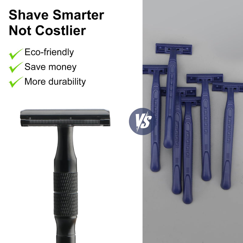 [Australia] - Matte Black Double Edge Safety Razor with Stand, Single Blade Razors for Men and Women, with 10 Safety Razor Blades, Smooth and Close Shave Matte Black with Stand 