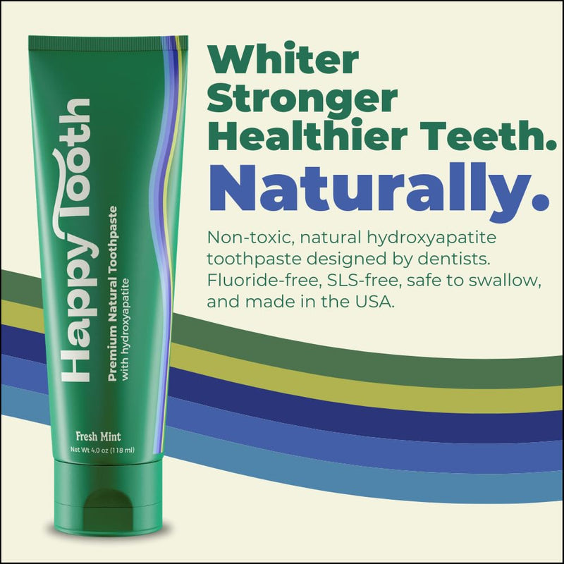 Happy Tooth Hydroxyapatite Toothpaste, Fluoride Free, Natural Whitening for Kids, Toddlers and Adults, SLS Free, Enamel Safe, Dentist Formulated with Clean Ingredients, Fresh Mint Flavor, 4.0 oz 4 Ounce (Pack of 1)