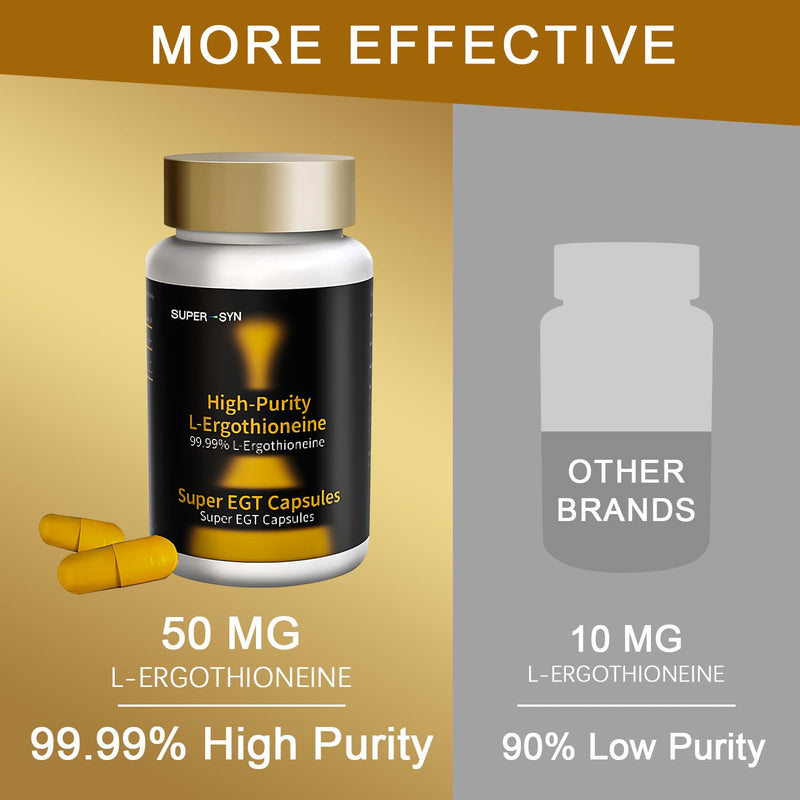 L-Ergothioneine 50mg of Ultra-Pure, Antioxidant Dietary Supplement, Cellular Health, Cognitive Health, Longevity, Gluten-Free, Vegetarian, Non-GMO