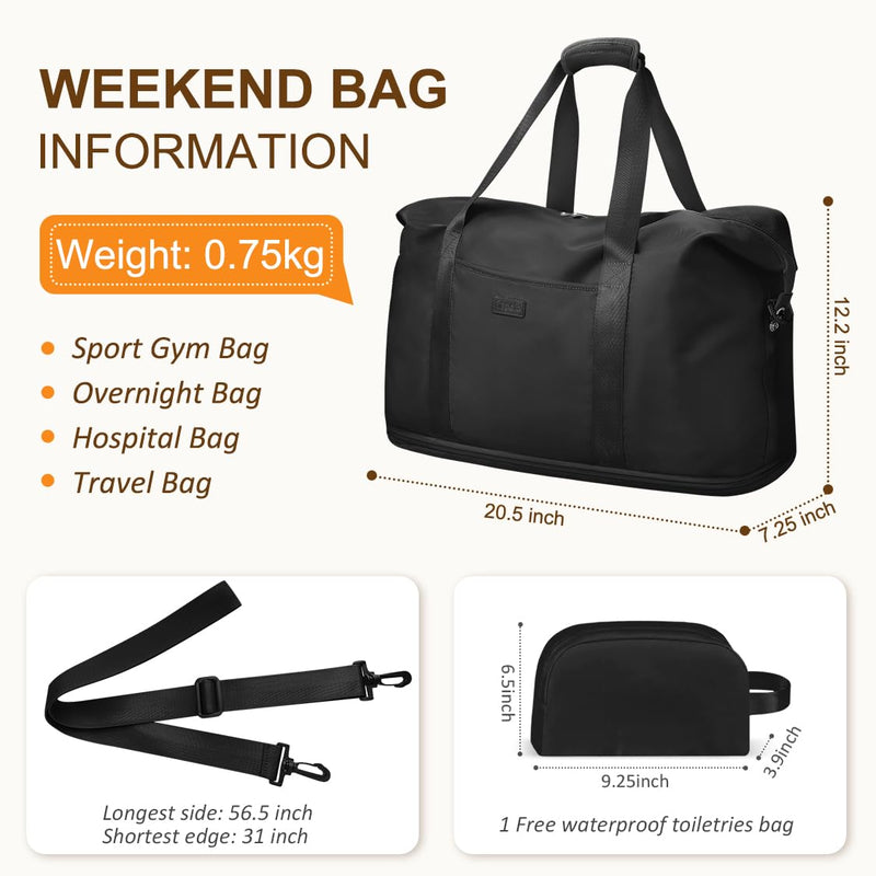 29L Expandable Travel bag with Toiletry Bag(20 inch)+Matching 25L Black Travel Backpack (17 inch)