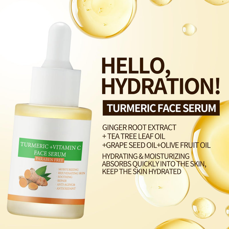 Turmeric Vitamin C Face Serum For Women, Hydrating Serums For Face With Ginger For Dull Skin,Sun Damage, Fine Lines, For Plumper, Smoother Skin, Clarifying 30ml