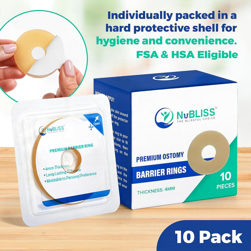 [Australia] - NuBliss Moldable Ostomy Barrier Ring ‚Äì 10-Pack, 4mm Thick ‚Äì Leak-Free Hydrocolloid Skin Adhesive Ostomy Supplies ‚Äì Flexible Stoma Protector Seal for Colostomy & Ileostomy Bags Standard Adhesive 