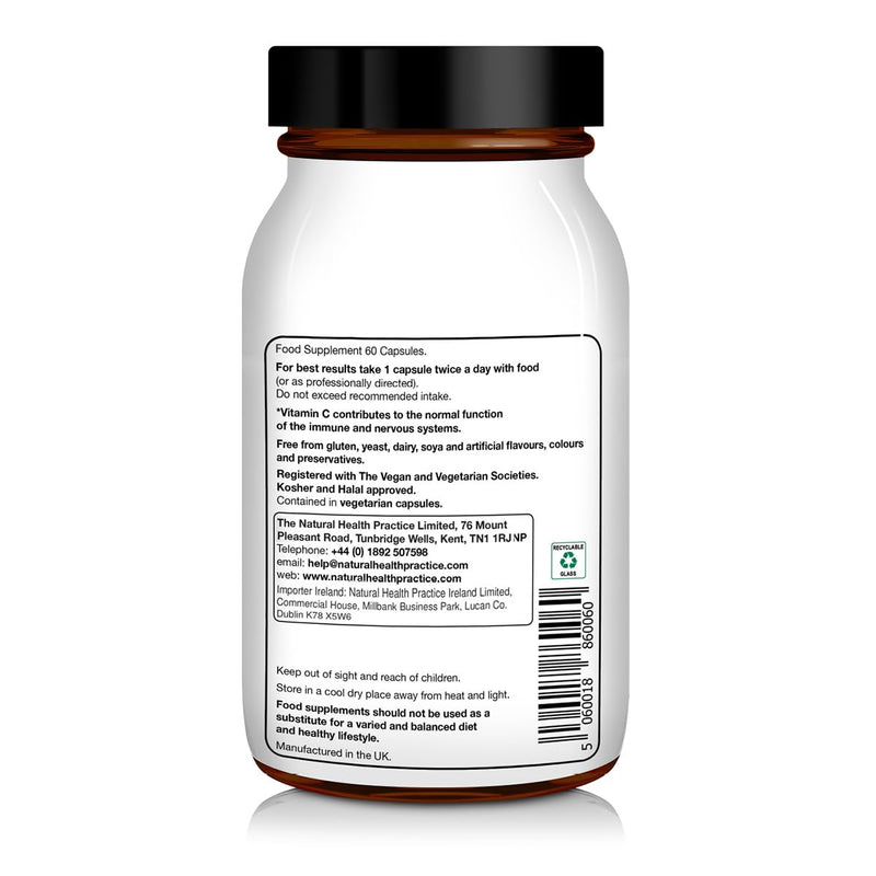 NHP Advanced - Vitamin C Support with Magnesium Ascorbate & Bilberry Immune Boosting Supplement, Supports Nervous System Function, Reduces Fatigue, Gluten - Free, 60 Vegan Capsules 1 count (Pack of 1)