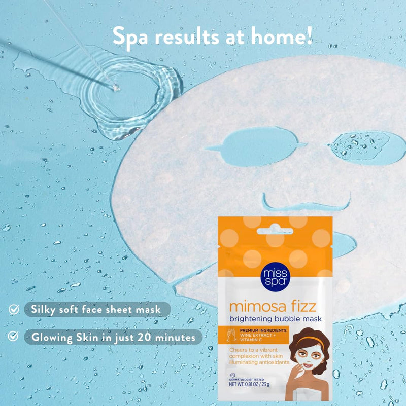 MISS SPA Brightening Bubbling Mask, Face Mask Skin Care, Vitamin C, Rejuvenate & Boost Skin, Anti- Aging Hydrating Facial Sheet Mask, Glowing Skin, Skin Care For Women Dermatologist Tested, 4 Pack